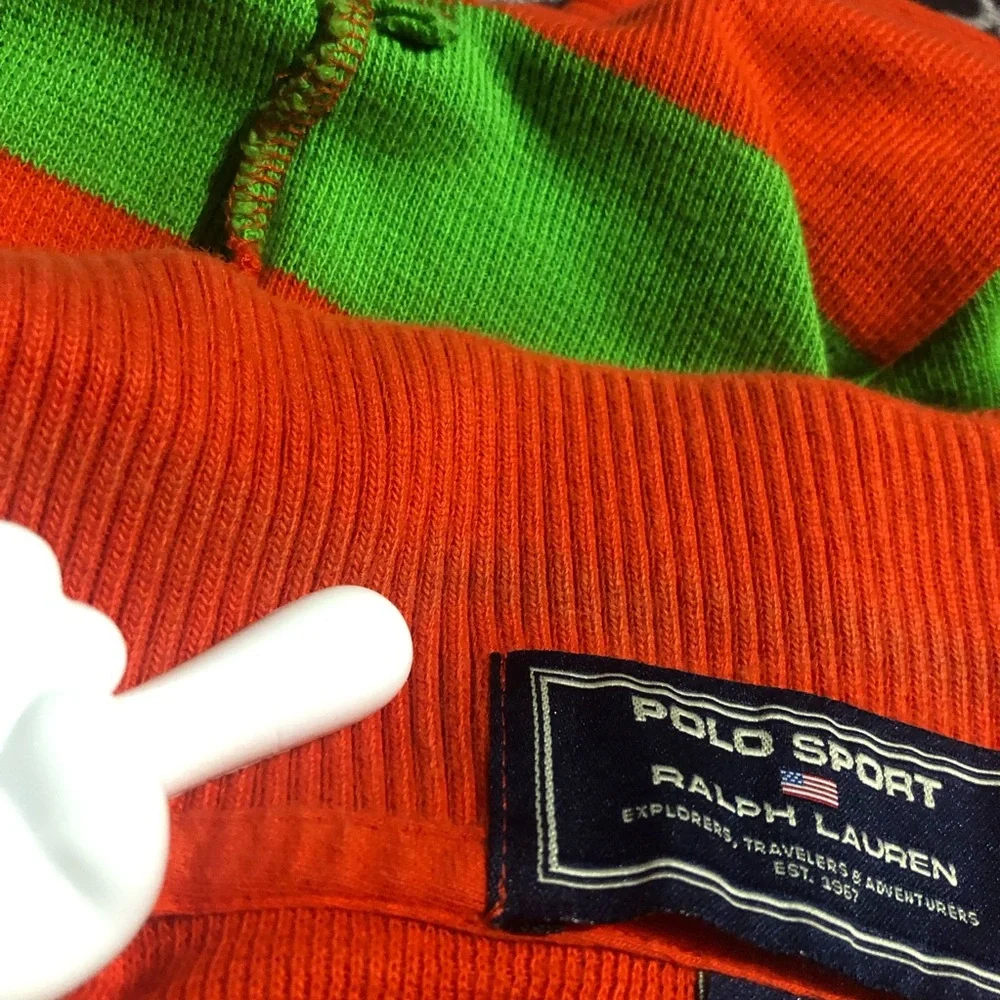 VTG Polo Sport Ralph Lauren Orange Stripe Short Sleeve Sz Large Cotton Y10
